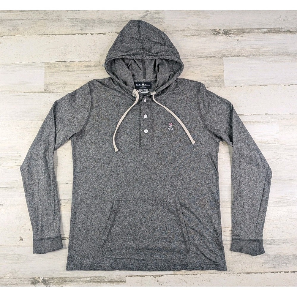 Psycho Bunny Hoodie Mens Small (Size 4) Gray Heather Henley Pullover